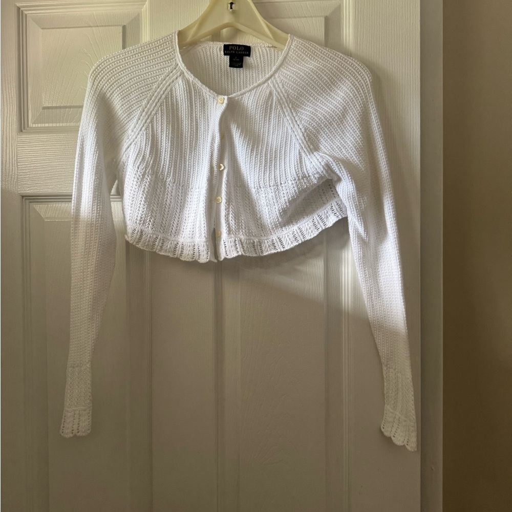 Girls White Cropped Cardigan Sweater